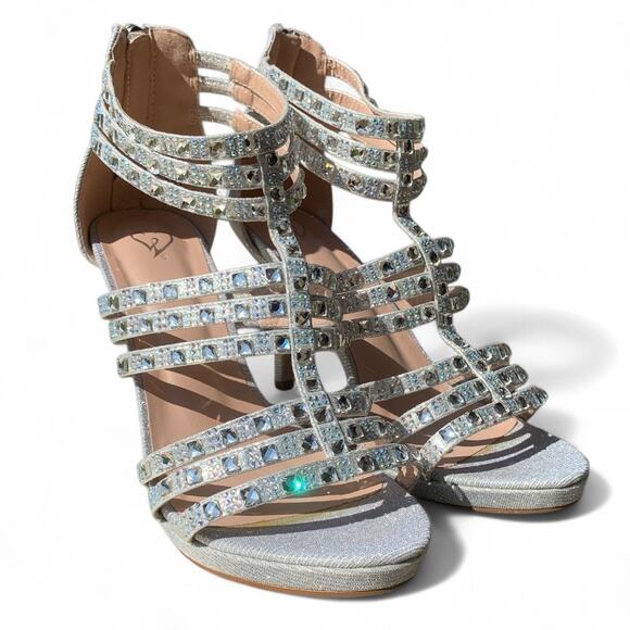 Silver Crystal Cage Stilettos with Heel Zipper-Windsor-Shay-Size 8 - Picture 3 of 10